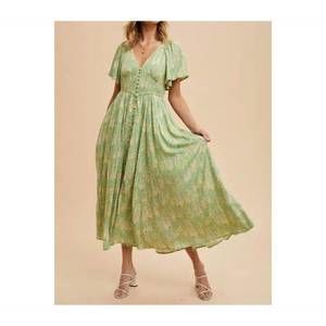 NEW IN-LOOM fern floral dress in sage